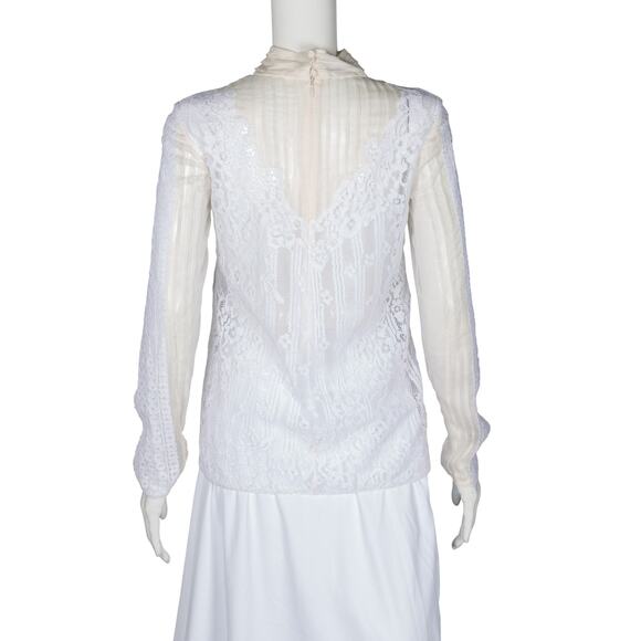 VALENTINO White Long Sleeve Sheer Lace Blouse Size S - Picture 2 of 2
